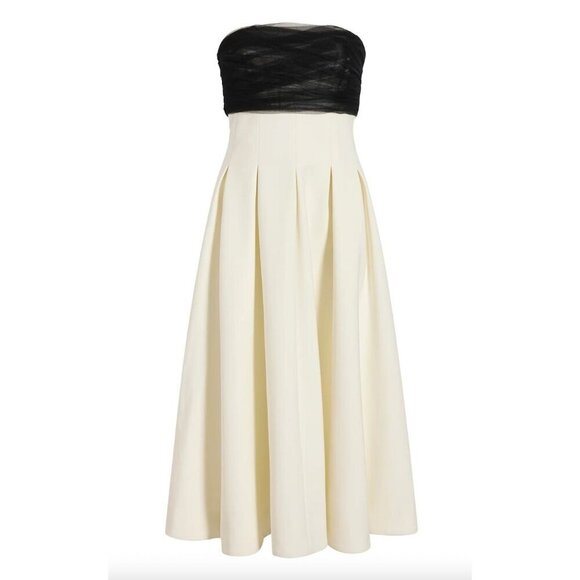 Cinq a Sept Odessa Strapless Tulle Midi Cocktail Dress Ivory/Black Womens Size 1 - Picture 13 of 14